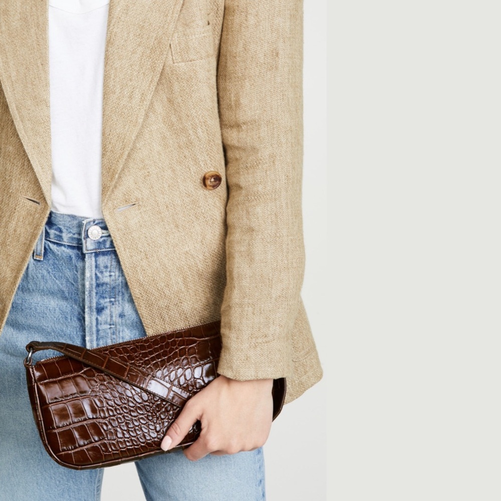 New BY FAR Rachel Nutella Croco Embossed Shoulder Bag